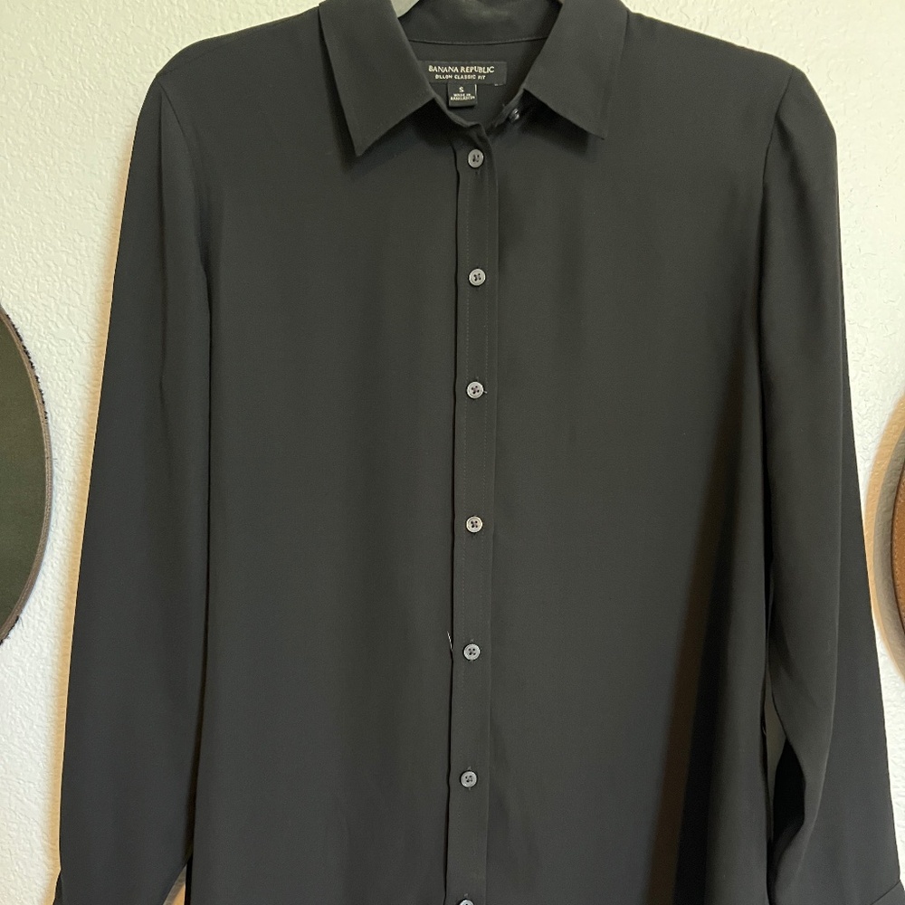 Banana Republic Black Poly Button Down Blouse
